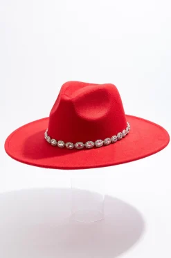 Cato Rhinestone Band Red Panama Hat> Hats & Hair