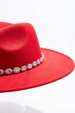 Cato Rhinestone Band Red Panama Hat> Hats & Hair