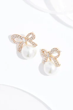Cato Rhinestone Bow Pearl Button Earrings> Social Occasion|Earrings