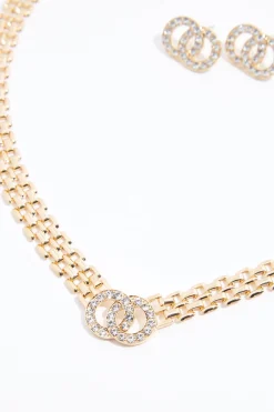 Cato Rhinestone Circle Link Necklace Set><noscript><img width=