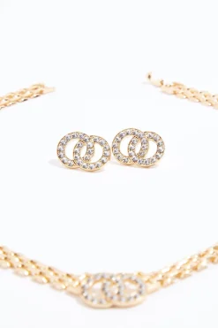 Cato Rhinestone Circle Link Necklace Set><noscript><img width=