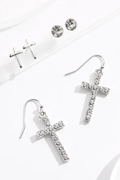 Cato Rhinestone Cross Earring Set> Inspirational|Earrings