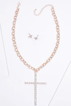 Cato Rhinestone Cross Pendant Necklace> Inspirational|Sets