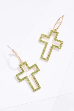 Cato Rhinestone Cutout Cross Hoop Earrings> Inspirational|Earrings