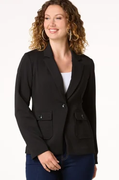 Cato Ribbed Front Pocket Blazer><noscript><img width=