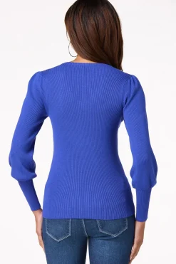 Cato Ribbed Puff Sleeve Sweater><noscript><img width=
