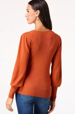 Cato Ribbed Puff Sleeve Sweater><noscript><img width=