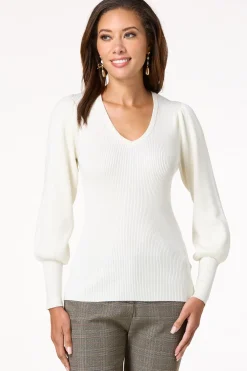 Cato Ribbed Puff Sleeve Sweater><noscript><img width=