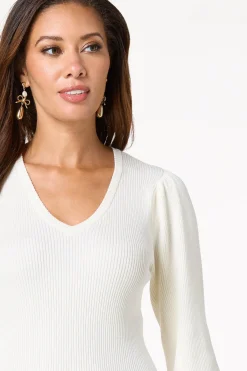 Cato Ribbed Puff Sleeve Sweater><noscript><img width=