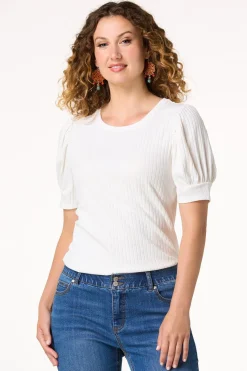 Cato Ribbed Puff Sleeve Top> Tops