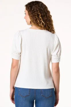 Cato Ribbed Puff Sleeve Top> Tops