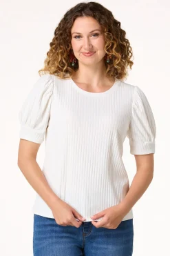 Cato Ribbed Puff Sleeve Top><noscript><img width=