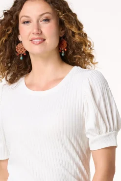 Cato Ribbed Puff Sleeve Top><noscript><img width=