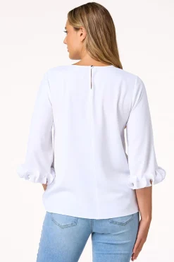 Cato Ribbed Ruffled Sleeve Top> Tops