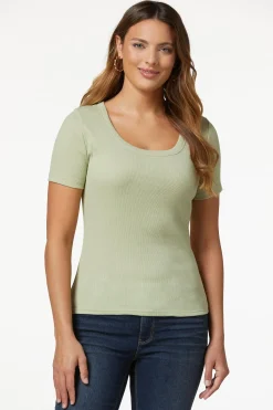 Cato Ribbed Scoop Neck Top><noscript><img width=