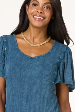 Cato Ribbed Stud Trim Top><noscript><img width=
