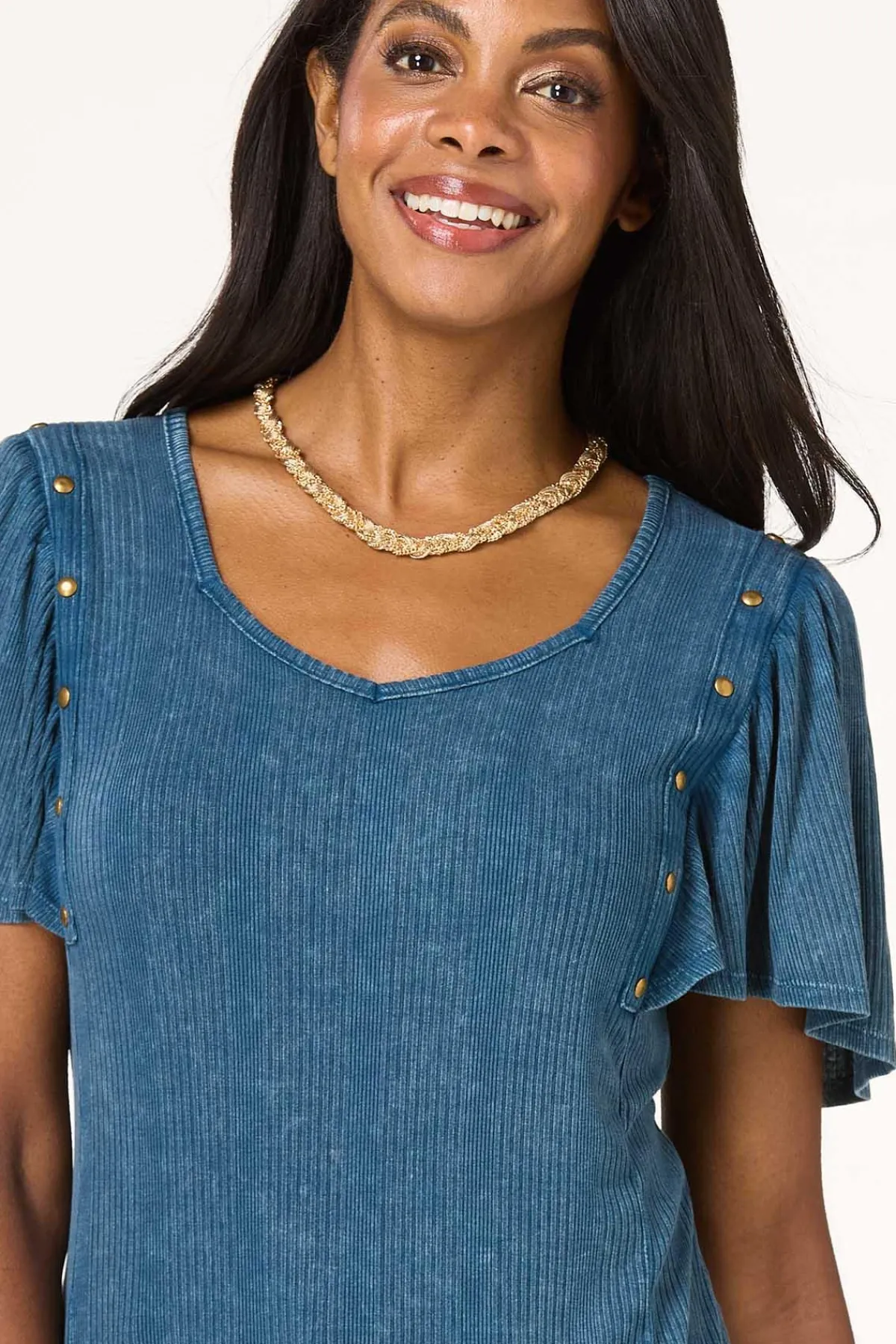 Cato Ribbed Stud Trim Top> Tops