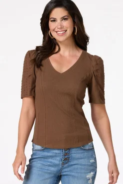 Cato Ribbed Textured Sleeve Top> Tops