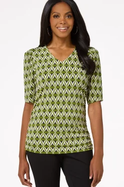 Cato Ruched Abstract Floral Top> Tops