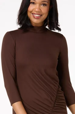 Cato Ruched Mock Neck Midi Dress><noscript><img width=