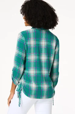 Cato Ruched Plaid Shirt> Tops