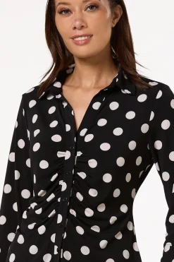 Cato Ruched Polka Dot Top><noscript><img width=