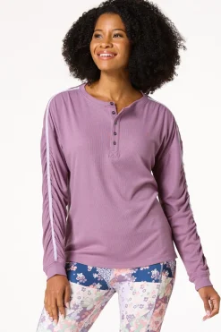 Cato Ruched Ribbed Henley Top> Athleisure|Tops