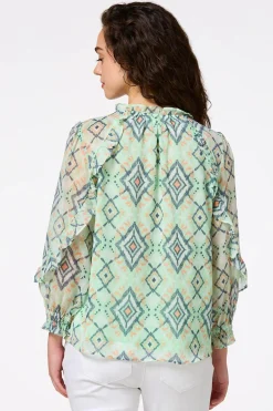 Cato Ruffled Aztec Print Top> Tops