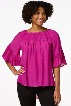 Cato Ruffled Bell Sleeve Top><noscript><img width=