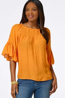 Cato Ruffled Bell Sleeve Top><noscript><img width=