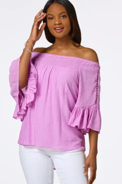 Cato Ruffled Bell Sleeve Top><noscript><img width=