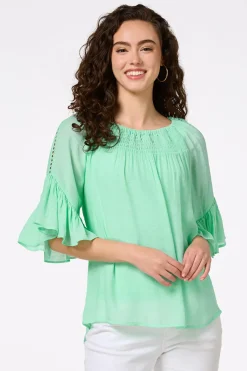 Cato Ruffled Bell Sleeve Top><noscript><img width=