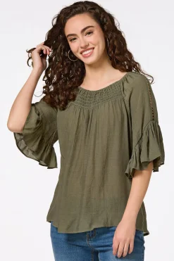 Cato Ruffled Bell Sleeve Top><noscript><img width=