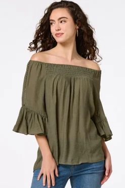 Cato Ruffled Bell Sleeve Top><noscript><img width=
