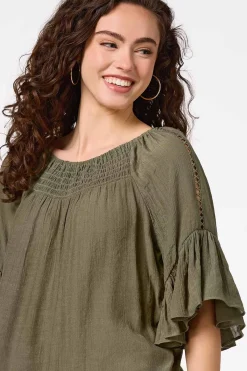 Cato Ruffled Bell Sleeve Top><noscript><img width=