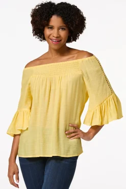 Cato Ruffled Bell Sleeve Top><noscript><img width=
