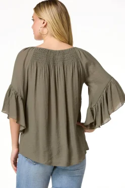 Cato Ruffled Bell Sleeve Top><noscript><img width=