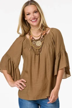 Cato Ruffled Bell Sleeve Top><noscript><img width=