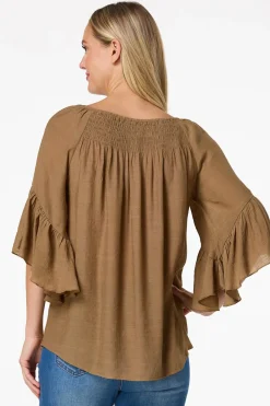 Cato Ruffled Bell Sleeve Top><noscript><img width=
