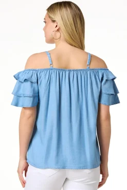Cato Ruffled Cold Shoulder Top> Tops