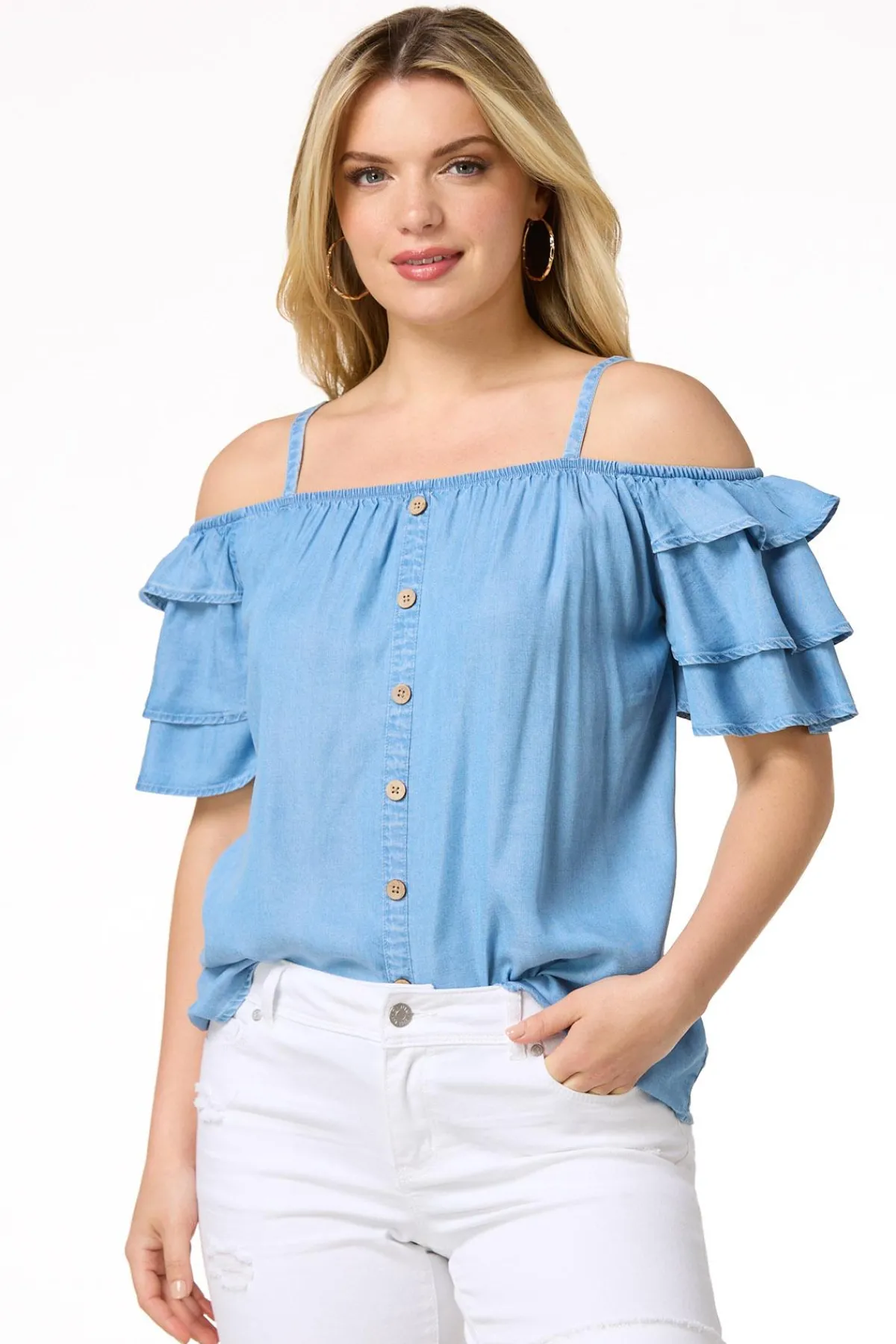 Cato Ruffled Cold Shoulder Top> Tops