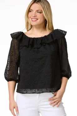 Cato Ruffled Eyelet Poet Top> Tops