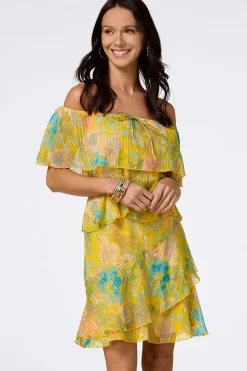 Cato Ruffled Gold Floral Dress> Dresses