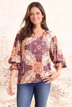 Cato Ruffled Medallion Poet Top> Tops