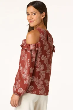 Cato Ruffled Metallic Floral Top><noscript><img width=