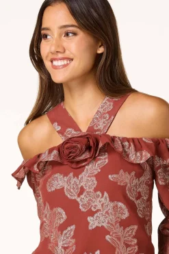 Cato Ruffled Metallic Floral Top><noscript><img width=