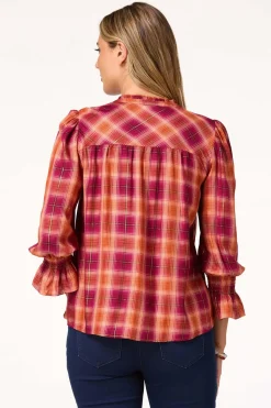 Cato Ruffled Plaid Top><noscript><img width=