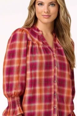 Cato Ruffled Plaid Top><noscript><img width=