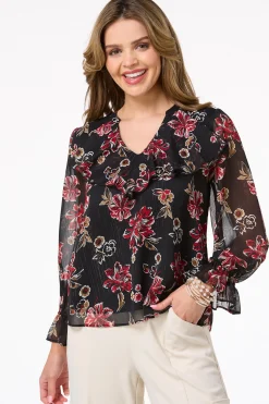 Cato Ruffled Red Floral Top> Tops