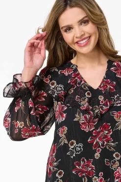 Cato Ruffled Red Floral Top><noscript><img width=